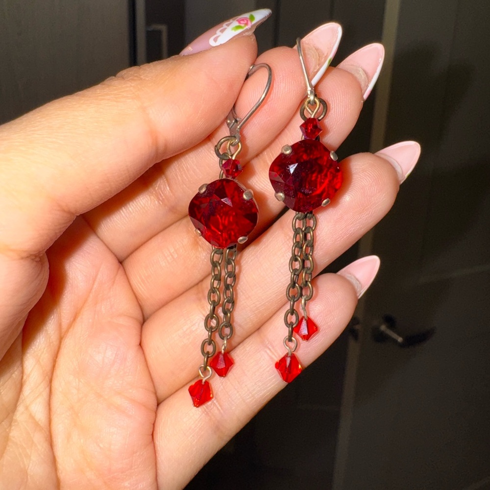 Red Gem Crystal Drop Earrings vampy